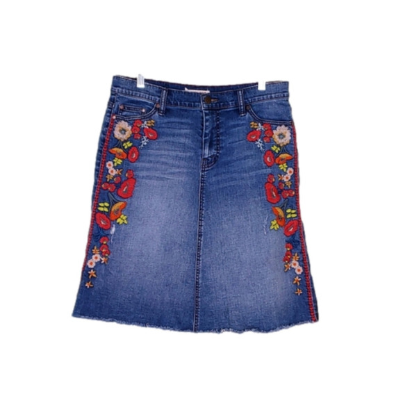 Johnny Was Dresses & Skirts - Johnny Was Denim Embroidered Skirt